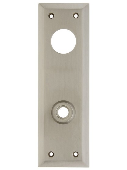 Forged Brass Exterior Door Plate With Cylinder Hole 8 inch x 2 1/2 inch in Satin Nickel.